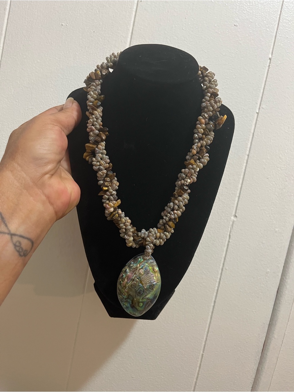 Handcrafted Abalone & Brown Shell Bead Statement Necklace